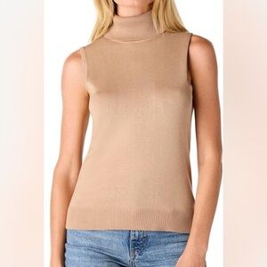 Cable & Gauge Taupe Sleeveless Turtleneck Sweater